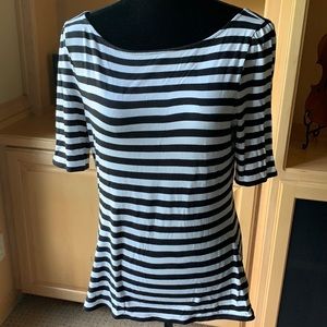 WHBM peekaboo black white striped blouse